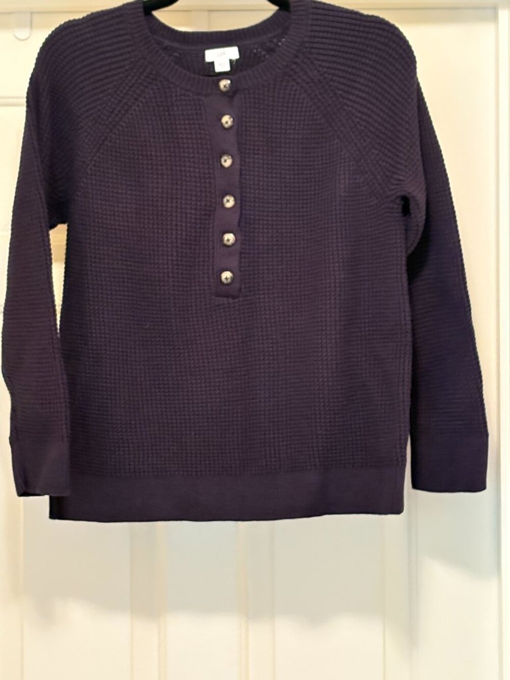 NWOT J. Jill  Navy Cotton Waffle Knit Henley Sweater  Sz M
